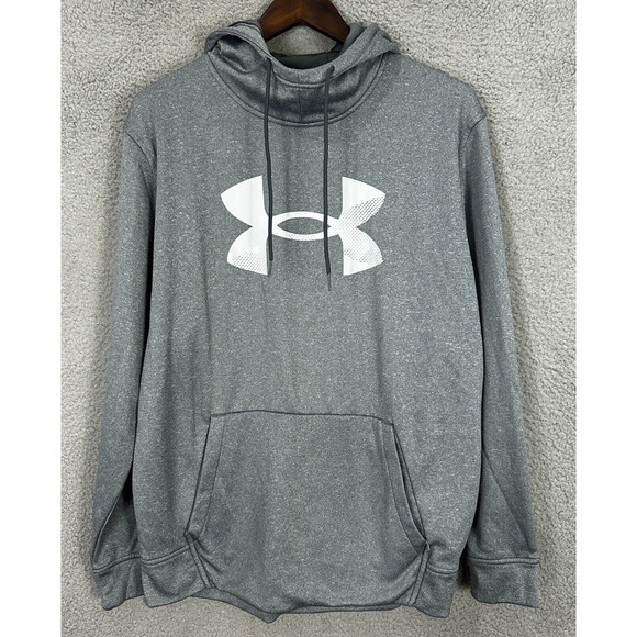 Under Armour Sweatshirt Mens Large Gray Big Logo Pullover Fleece Hoodie Outdoors - Picture 1 of 4